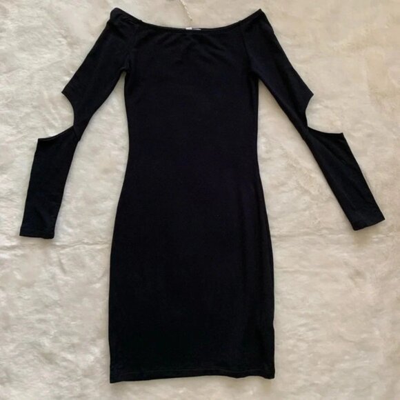 LNA Women's Off The Shoulder Mini Dress Cut out long Sleeve Bodycon Black XS - Picture 2 of 13